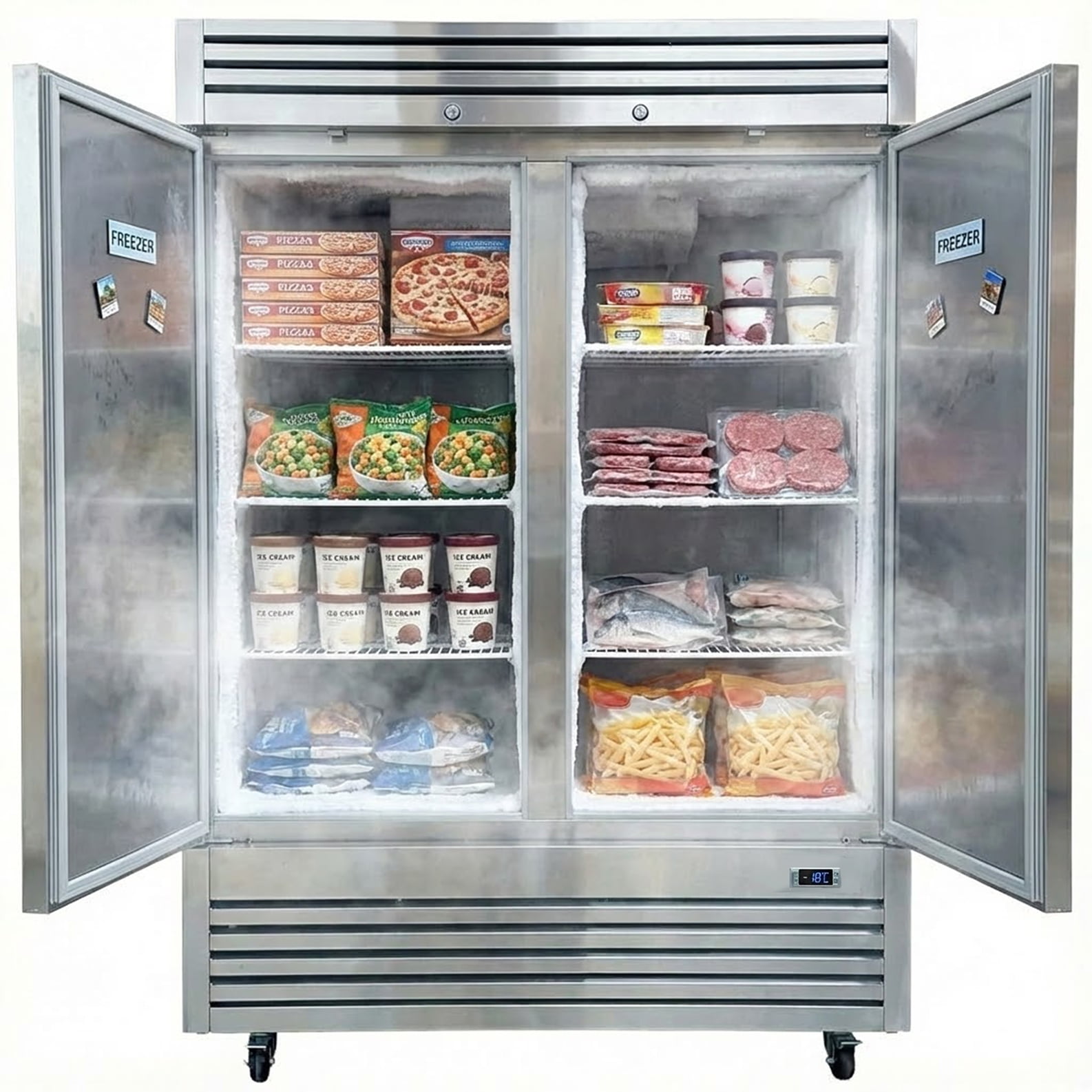 54‘’ Commercial Reach-In Freezer, 2 Solid Doors, Stainless Steel, 49 Cu.Ft, ETL Certified, Heavy-Duty for Restaurant & Kitchen