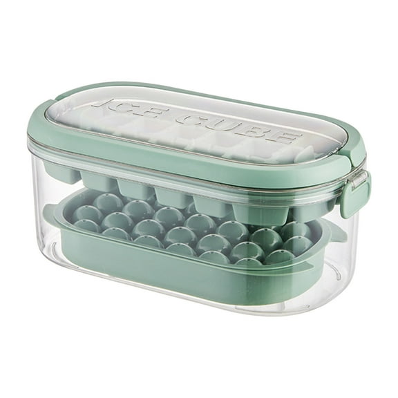 54-Cube Ice Tray with Storage Box - BPA-Free Food Grade, Stackable & Portable for Refrigerator, Includes Ice Scoop, Transparent Lid & Built-in Handle (Round & Square Molds) Green