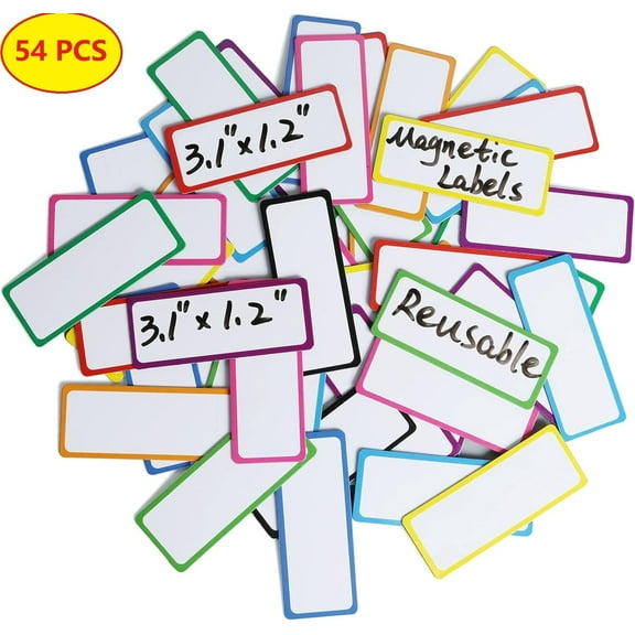 54 Dry Erase Magnetic Labels: 3"x1.2" Blank Name Plates, Name Tags, Strips Magnets - Perfect for Home, Office, School Organization( 9different colors,)