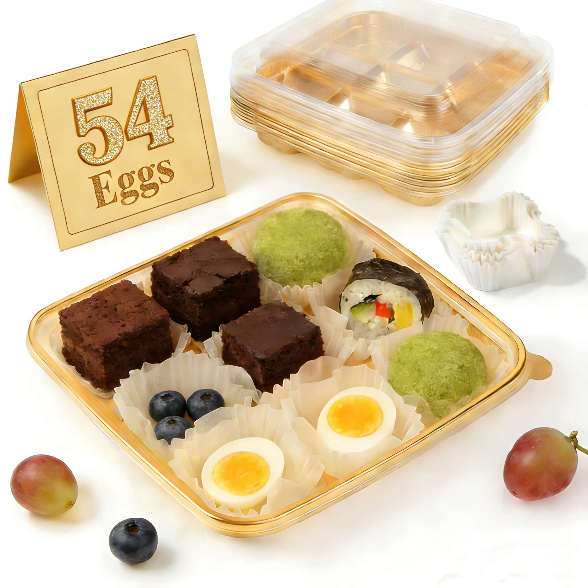 54 Eggs Clear Deviled Egg Tray with Lid, Plastic Party Serving Tray with Greaseproof Paper for Deviled Eggs, Sushi & Desserts