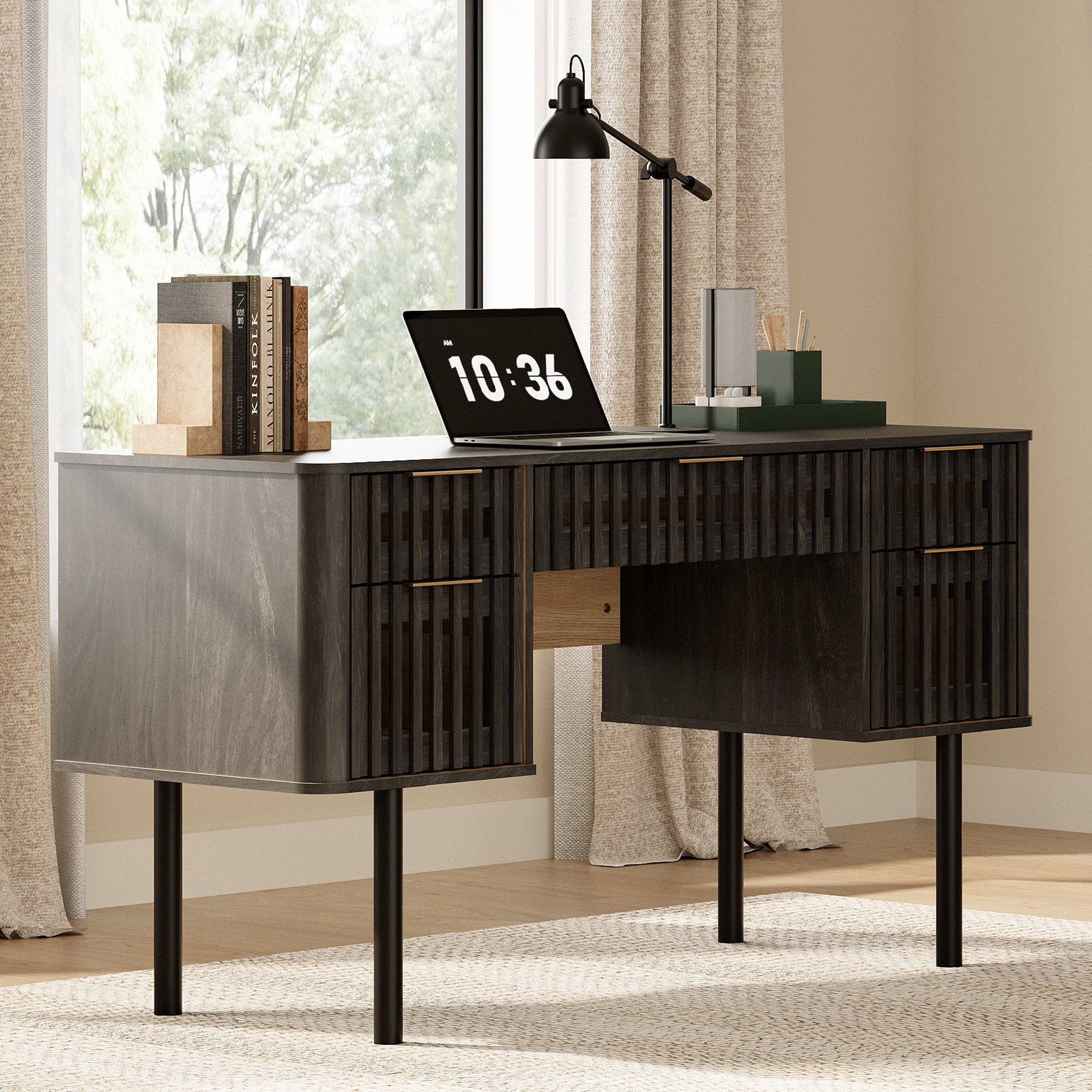 54" Executive Computer Desk with Storage and 5 Drawers for Home Office