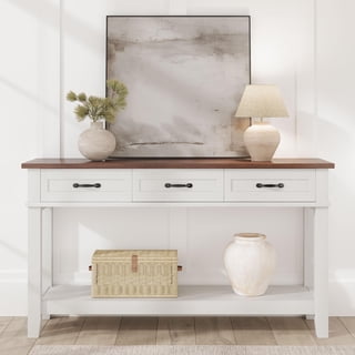 54" Farmhouse Console Table - 3 Drawers & Shelves Sofa Table - Entryway Hallway Living Room Storage Table-Brown&white