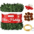 thumbnail image 1 of 54 Feet Christmas Garland Decoration Soft Greenery Garland with 33 Feet 100 LED String Light, 30 Red Berries and 9 Pine Cones for Home Holiday Party Christmas Outdoor or Indoor Decor, 1 of 7