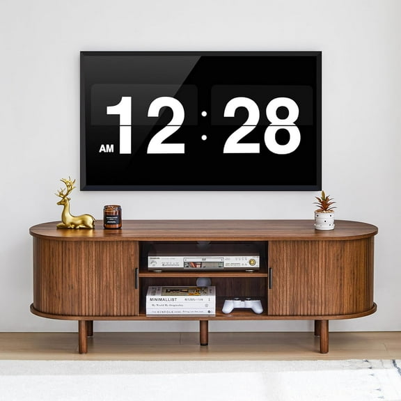 54" Fluted TV Stand with Storage, Mid Century Modern TV Console with Tambour Sliding Doors, Curved Entertainment Center, Media Console for Living Room, Bedroom (Walnut)