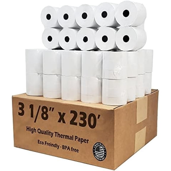 54 GSM CLOVER PoS 3-1/8" x 230' THERMAL RECEIPT PAPER - 50 NEW ROLLS by Nayelish RITEMADE for Clover Station Point-of-Sale System$$Office
