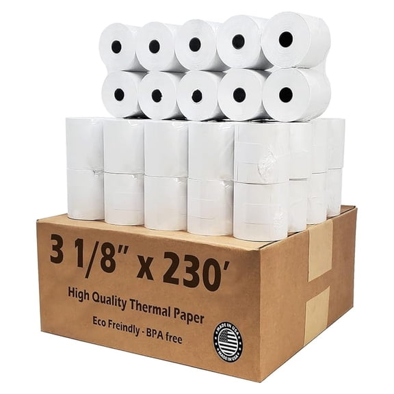54 GSM CLOVER PoS 3-1/8" x 230' THERMAL RECEIPT PAPER - 50 NEW ROLLS by Nayelish RITEMADE for Clover Station Point-of-Sale System