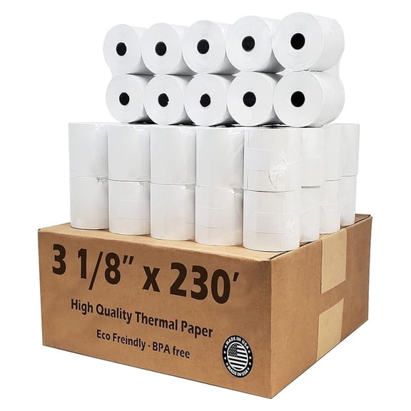 54 GSM CLOVER PoS 3-1/8" x 230' THERMAL RECEIPT PAPER - 50 NEW ROLLS by Nayelish RITEMADE for Clover Station Point-of-Sale System