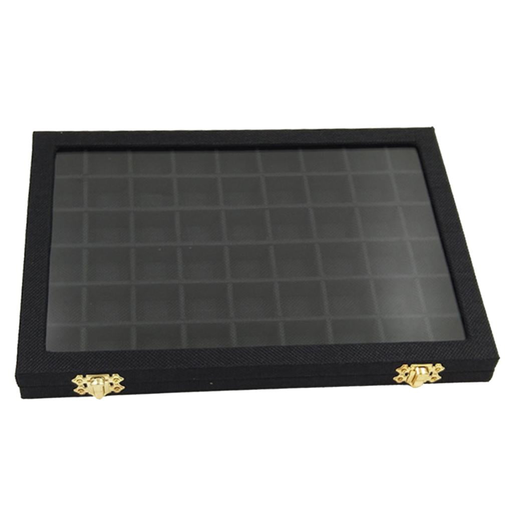 54 Grids Jewelry Tray Case Velvet Display Box Holder Storage Organizer - Black