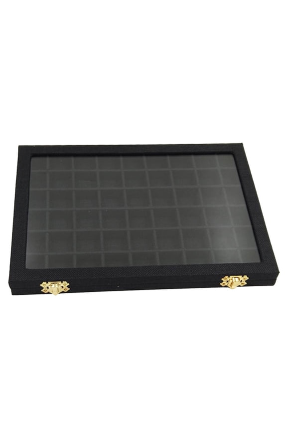 54 Grids Jewelry Tray Case Velvet Display Box Holder Storage Organizer - Black