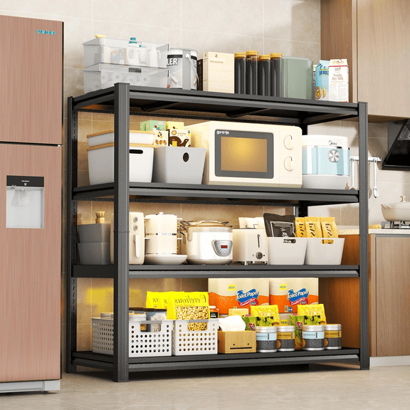 54''H BookShelf, 4-Tier Metal Bookshelves, Heavy Duty Steel Bookcases, Large Storage Capacity Adjustable Tall Industrial Bookshelf for Living Room, Bedroom and Study Room, Black (25''Wx14''D)