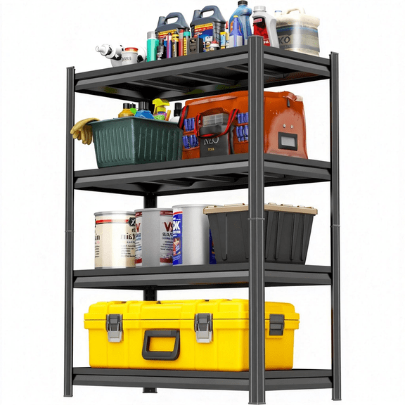 54" H Garage Shelving, Garage Shelving Heavy Duty, 1800Lbs 4 Tier Adjustable Storage Shelves for Warehouse, Basement, Workshop, Double-Layer Column with Reinforced Ribs, 18" D*40" W