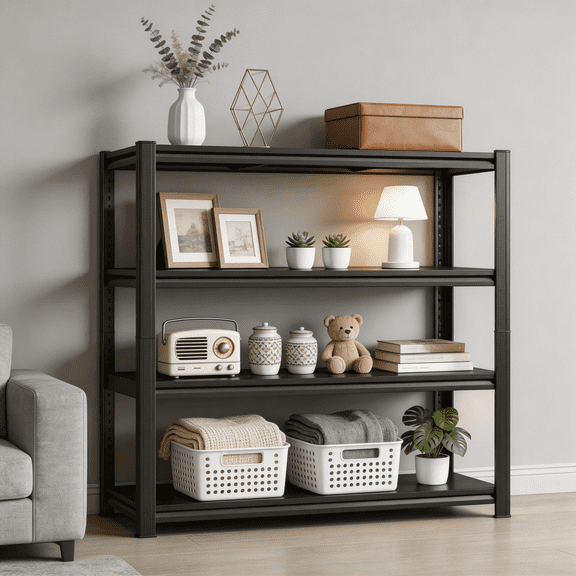 54" H Garage Shelving, Garage Shelving Heavy Duty, 4 Tier Adjustable Storage Shelves for Warehouse, Basement, Workshop, Double-Layer Column with Reinforced Ribs, 16" D*32" W