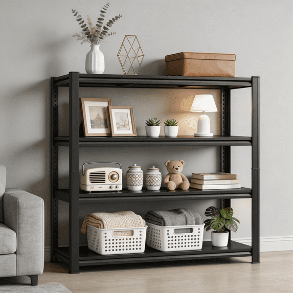 54" H Garage Shelving, Garage Shelving Heavy Duty, 4 Tier Adjustable Storage Shelves for Warehouse, Basement, Workshop, Double-Layer Column with Reinforced Ribs, 16" D*32" W
