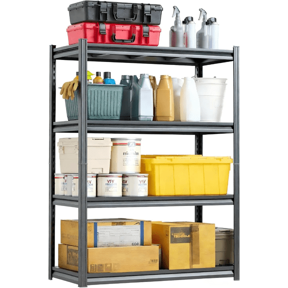 54" H Garage Shelving, Garage Shelving Heavy Duty, 4 Tier Adjustable Storage Shelves for Warehouse, Basement, Workshop, Double-Layer Column with Reinforced Ribs, 16" D*40" W