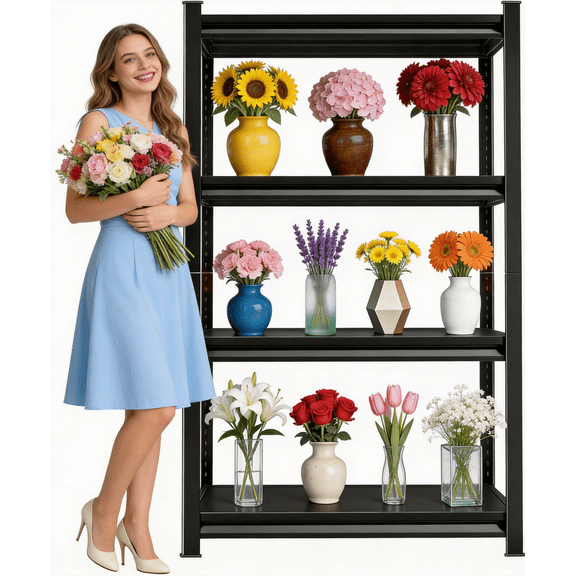 54" H Garage Shelving Unit and Storage, 4-Tier Heavy-Duty Industrial Adjustable Shelf Easy Assembly, Steel Shelves for Storage, Metal Garage Shelving for Warehouse, Basement, Pantry, Black