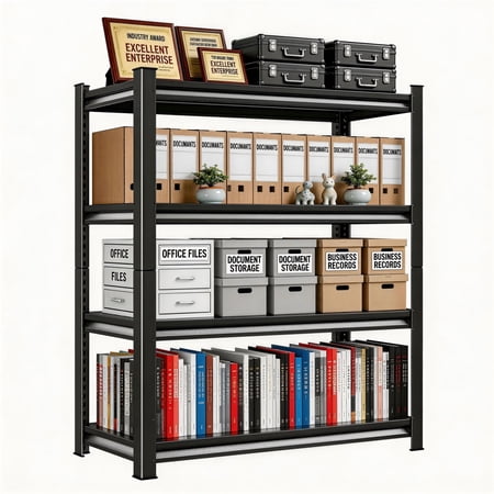 54"H Heavy Duty Steel Storage Shelves,4 Tier Adjustable Metal Shelving Unit, 3000lb Utility Rack for Garage Commercial Warehouse OFFICE, Black-14"D x 20"W x 54"H