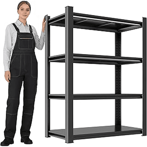 54''H Metal Garage Shelving, 4-Tier Heavy Duty Shelving Unit, Adjustable Garage Storage Shelves, Utility Rack Shelf for Industries, Warehouses, Basement (Black, 54''H*32''W*16''D, 4 Tier)