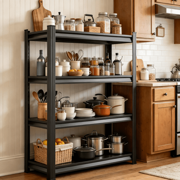 54"H Plant Rack,Black Heavy Duty Storage Shelves,4 Tier Adjustable Steel Shelving Unit, Uitility Storage Rack Shelf for Home Garage Kitchen Pantry-16"D x 36"W x 54"H