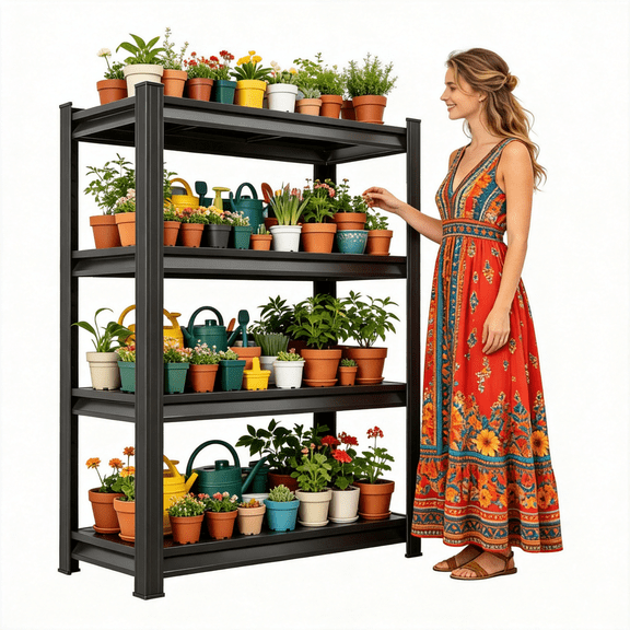 54"H Plant Rack,Black Heavy Duty Storage Shelves,4 Tier Adjustable Steel Shelving Unit, Uitility Storage Rack Shelf for Home Garage Kitchen Pantry-16"D x 36"W x 54"H