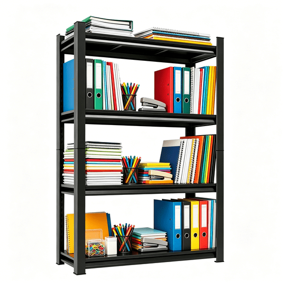 54"H Tall Bookshelf Heavy Duty, 2000lb Shelving Unit, Double Layer Panel & Thickened Upright, Adjustable Metal Bookcase for Home Office Living Room Basement, Black, 14''D*12''W*54''H, 4-Tier