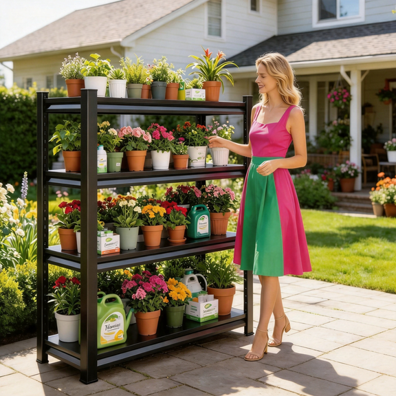 54"H x 36"W Metal Garage Shelving Units,4-Tier 16"D Heavy Duty Storage Shelves, 2400lbs Adjustable Industrial Standing Shelf for Warehouse,Kitchen, Basement,Bathroom,Double-Layer Columns