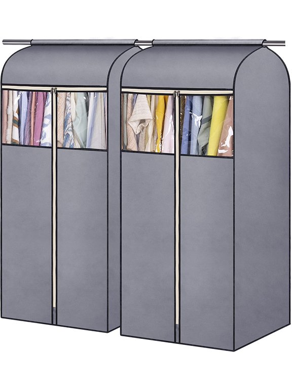 54'' Hanging Garment Bags for Closet Storage Sealed Completely Jackets Coats Suits Clothes Rack Cover for Wardrobe with Clear PVC Window, 2 Packs, Grey(Hanging Rod Not Included) 54 inches