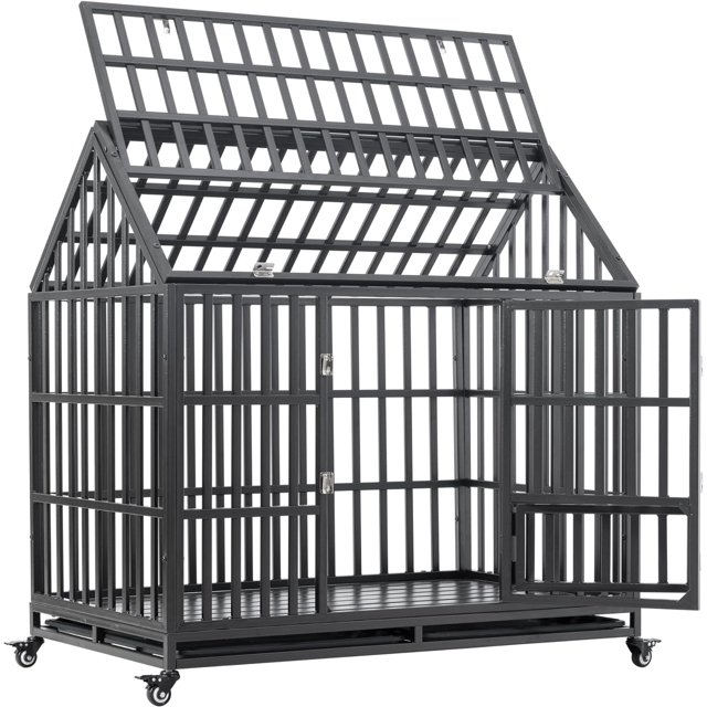 54" Heavy Duty Dog Crate Large Dog cage Strong Metal Dog Kennels and