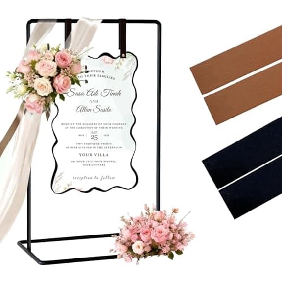 54" Heavy Duty Metal Easel Stand for Wedding Signs, Adjustable Welcome Sign & Seating Chart Holder with Leather Straps for Welcome Signs, Seating Charts & Posters - Perfect for Wedding & Event Decor
