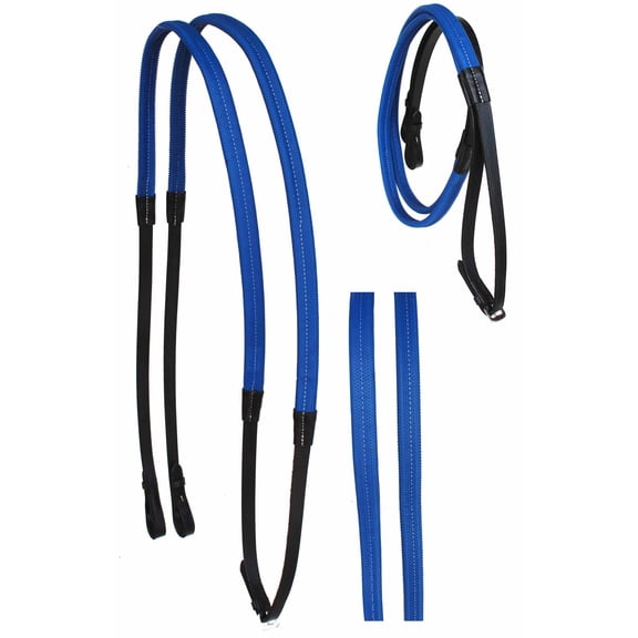 54" Horse English Black Blue Leather Rubber Grip Schooling Reins 805LR23RB