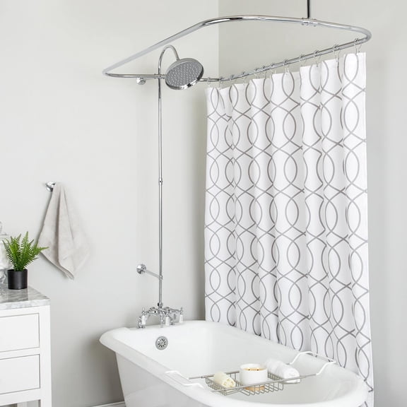 54 Inch Deck Mount Clawfoot Tub Shower Enclosure with Downspout Faucet and Rain Shower Head