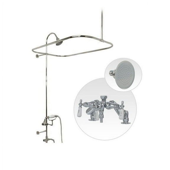 54 Inch Deck Mount Clawfoot Tub Shower Enclosure with Downspout Faucet and Watering Can Shower Head