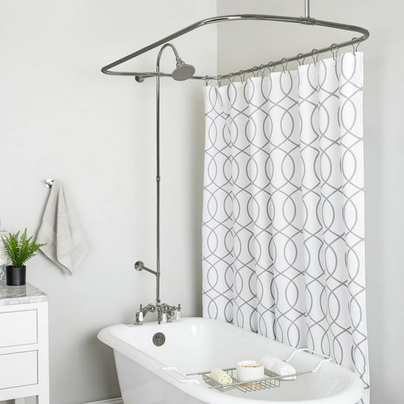 54 Inch Deck Mount Clawfoot Tub Shower Enclosure with Downspout Faucet and Watering Can Shower Head