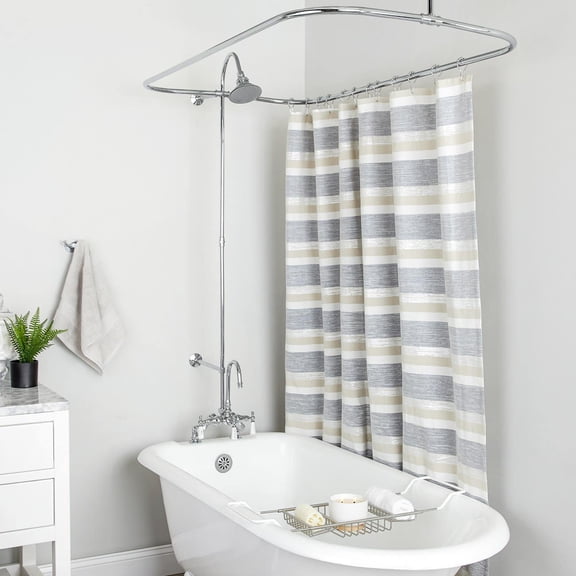 54 Inch Deck Mount Clawfoot Tub Shower Enclosure with Gooseneck Faucet and Watering Can Shower Head