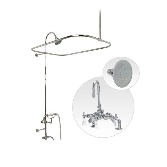 54 Inch Deck Mount Clawfoot Tub Shower Enclosure with Gooseneck Faucet and Watering Can Shower Head