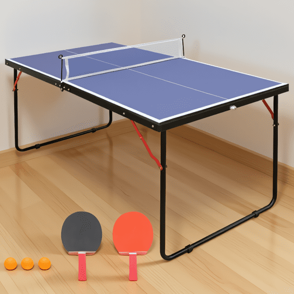 54-Inch Foldable Ping Pong Table Set, MDF Tabletop, Indoor & Outdoor Use, with Net and 2 Paddles, Blue