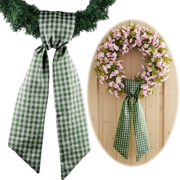 54 Inch Green Burlap Check Plaid Wreath Sash Front Door Decorations ...