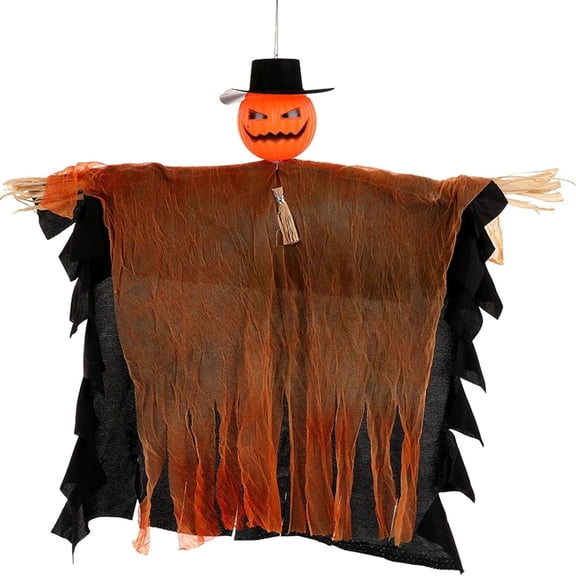 18 Inch Hanging Pumpkin Scarecrow Decoration, With Rotatable Head Arms Hat And Flowing Cape, Perfect For Indoor Outdoor Yard Garden Porch Party Decor