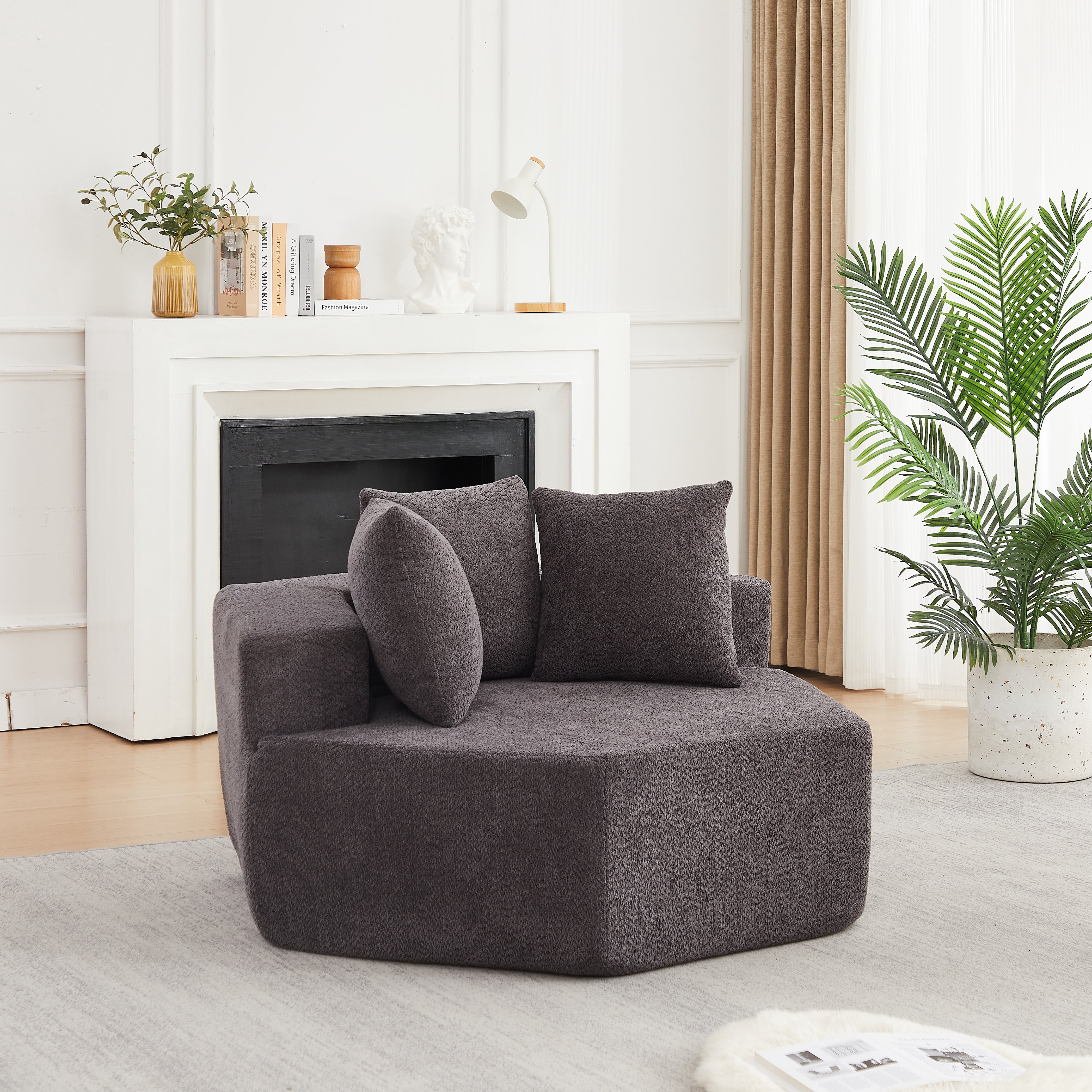 54-Inch Hexagonal Single Lounge Chair, Featuring Versatile Arrangements And A Modular Design; This Chenille-Upholstered Sofa Is Ideal For Lounges, Game Rooms, Living Rooms, And Bedrooms