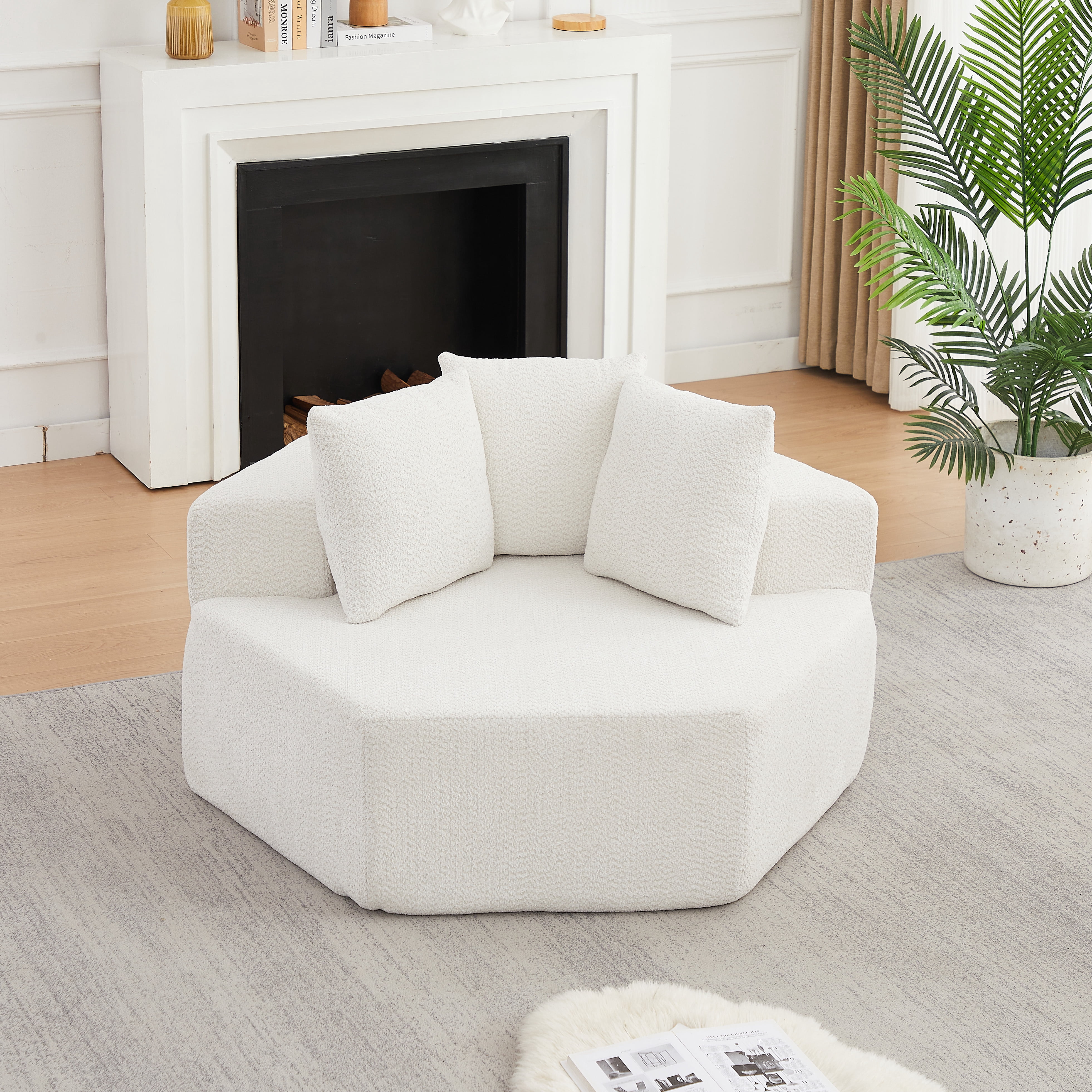 54-Inch Hexagonal Single Lounge Chair, Featuring Versatile Arrangements And A Modular Design; This Chenille-Upholstered Sofa Is Ideal For Lounges, Game Rooms, Living Rooms, And Bedrooms