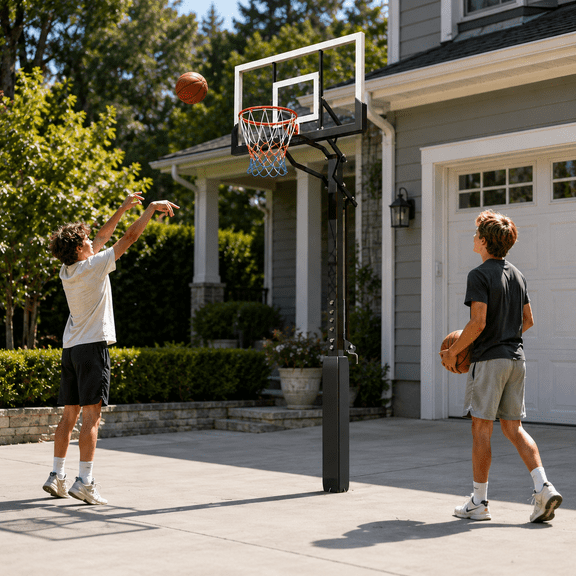 54-Inch In-Ground Basketball Hoop with Tempered Glass Backboard, Adjustable Height and Breakaway Rim