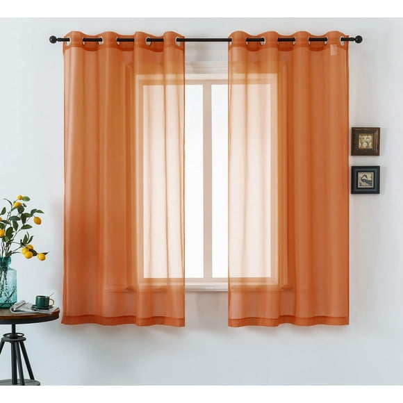 54 Inch Length Sheer Curtains Burnt Orange for Bathroom 2 Panels Set Grommet Small Transparent Short Curtains for Bedroom Kitchen 52x54 Inches Long Terracotta Rust