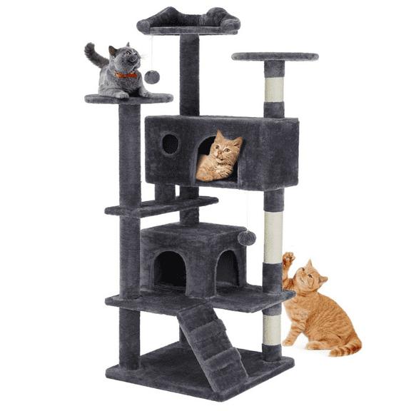 Cat Tree, 54-Inch Cat Tower for Indoor Cats with Sisal Scratching Post, Cat Play House, Large Kitty Condo, Plush Multi-Level with Climbing Ladder