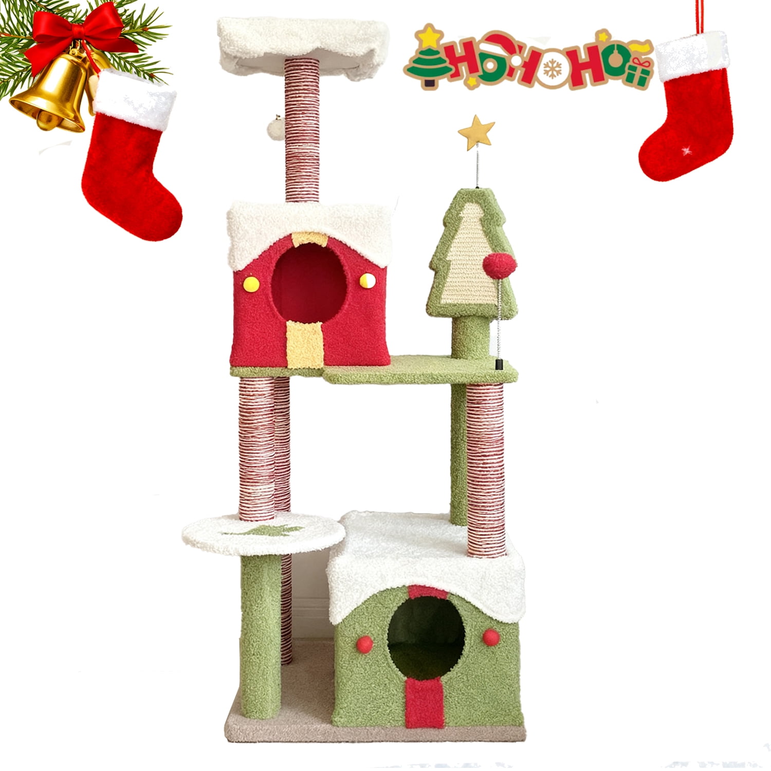 54 Inch Multi-Level Modern Cat Tree Sturdy Wooden Cat Tower with Spacious Condos Plush Perch Anti-Tipping Stability for Multiple Cats