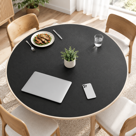 54 Inch Round Cork & Leather Table Pad Protector Cuttable Size (48-54 Inch) Trimmable Dining Mat Heat Resistant/non-slip Cover Fo