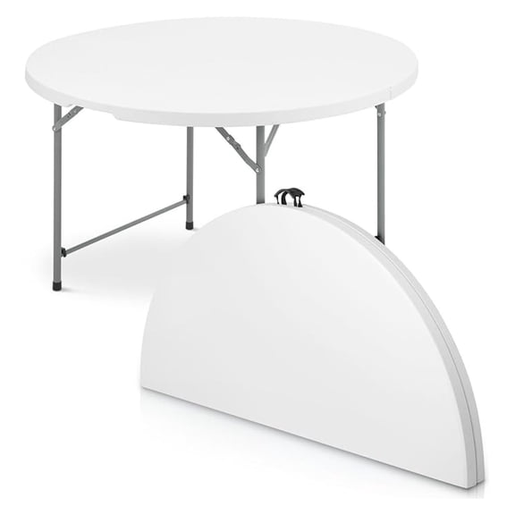 54 Inch Round Folding Table with Carry Handle, Portable Heavy Duty Plastic Utility Table with Steel Legs for Party, Wedding, Camping, Indoor, Outdoor Event, White