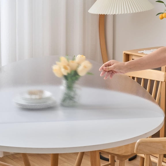 54 Inch Round Frosted Table Cover Protector 1.5mm Thick Waterproof Vinyl Pad