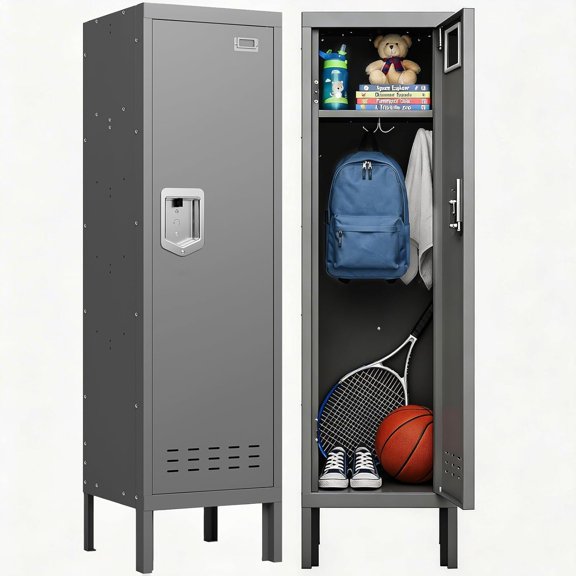 54-Inch Tall Metal Storage Locker with Ventilation Holes, Nameplate, and Lock, for Home, School, and Gym, Available in 4 Colors