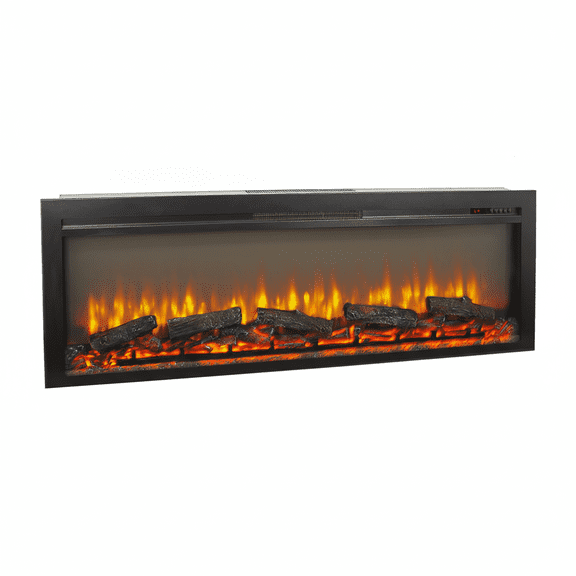 54-Inch Wall Recessed Electric Fireplace Heater with Remote Control - Multi-Color Flame & Ember Bed - Antique Black Finish