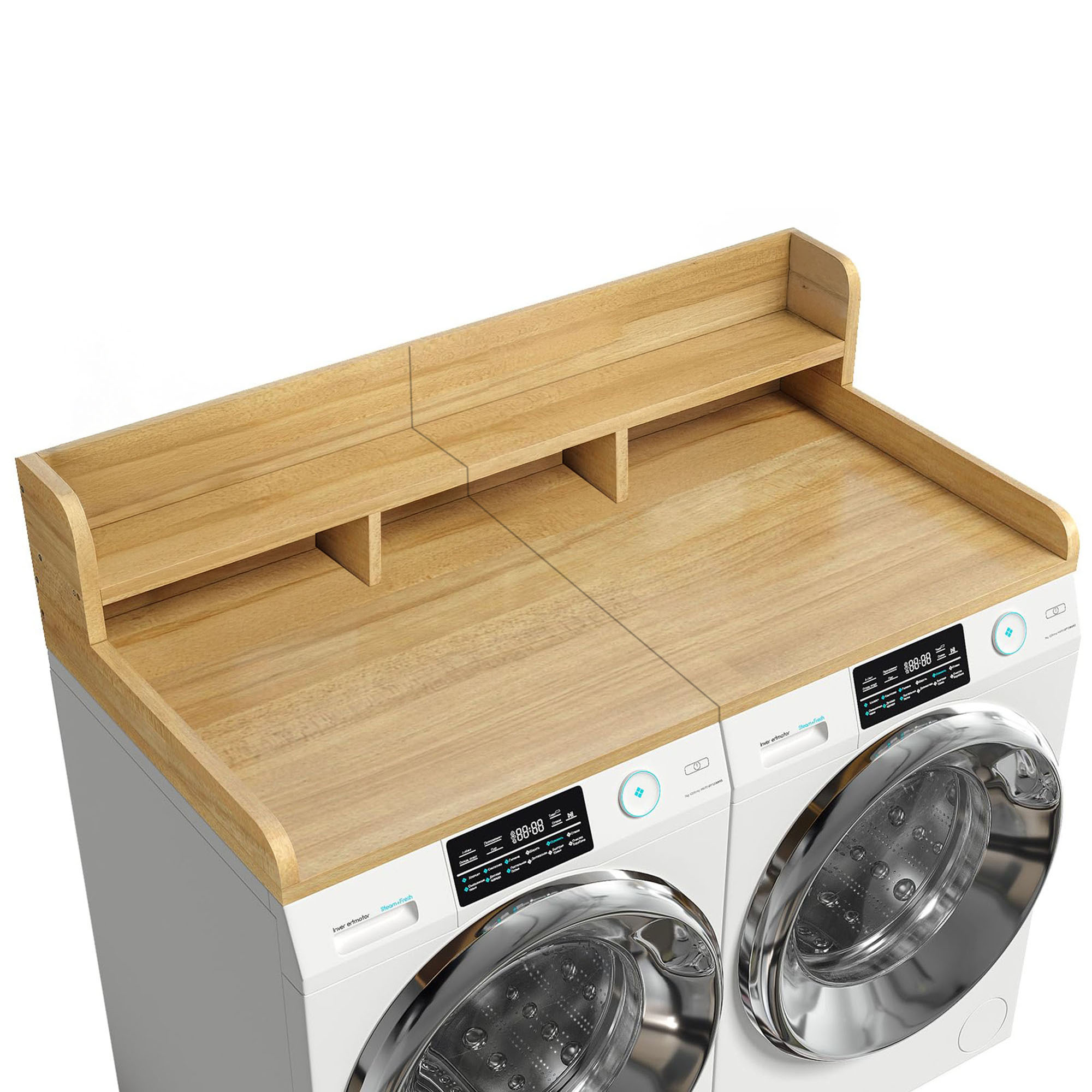 54 Inch Washer Dryer Topper with High Edge Waterproof MDF Double Layer Counter Storage for Laundry