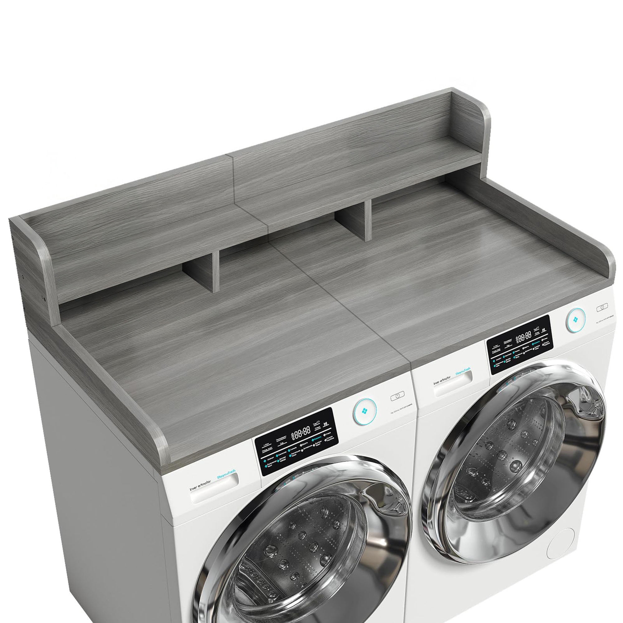 54 Inch Washer Dryer Topper with High Edge Waterproof MDF Double Layer Counter Storage for Laundry